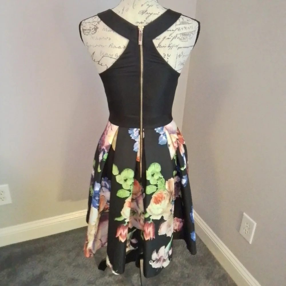 Ted Baker London Black Floral Illusia Pleated Dress - Ted 1/US 4